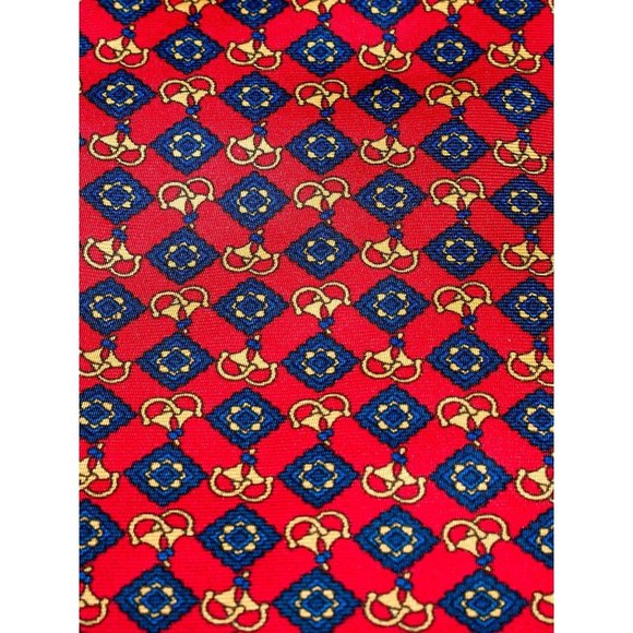 Tom James Red Yellow Geometric 100% Silk Men's Designer Tie - Picture 5 of 5